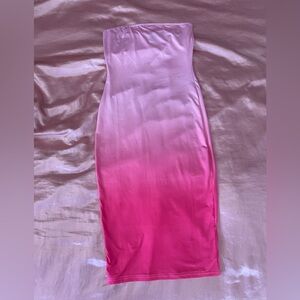 SHEIN XS Pink Ombré Gradient Strapless Bodycon Dress